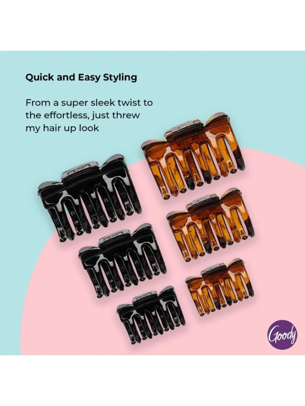 Chic SlideProof Claw Clips Set, 8 Assorted Sizes & Colors, Secure Grip Hair
